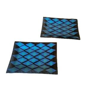 2 Glass Trays Starburst/Diamond Pattern Atomic/Celestial Mid 20th Century